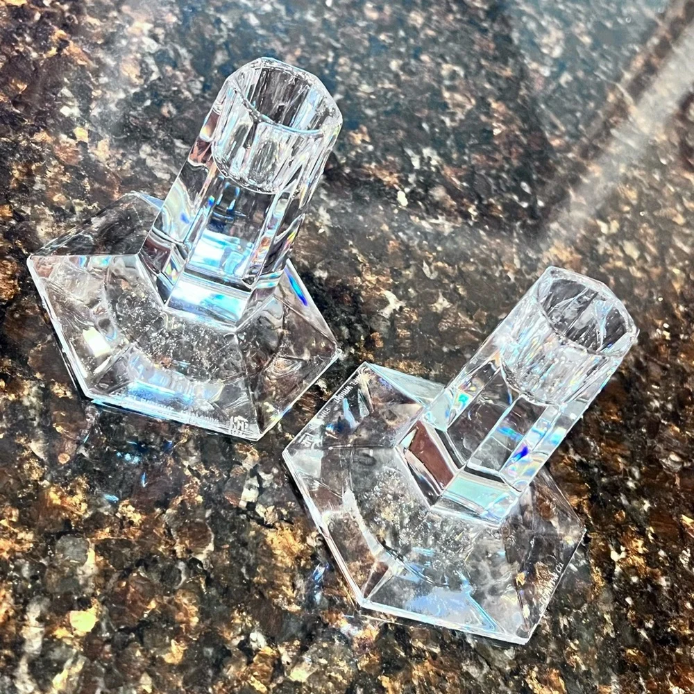 Vintage Tiffany & Co Frank Lloyd Wright Foundation 1986 Crystal Candlesticks
